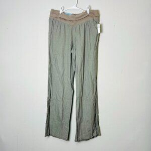 Nwt Old Navy Linen Blend Pants Women's Large Gray Full Panel Comfort Waist Beach